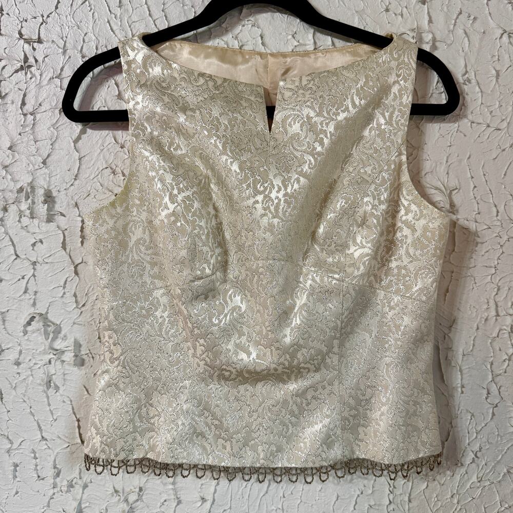 Cachet Gold Brocade Top Size 8 Beaded Hem Sleeveless Formal Blouse Metallic